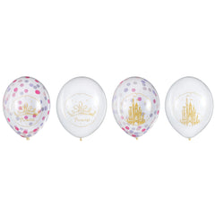 Little Gym - Disney Princess Once Upon A Time Round Transparent Confetti Latex Balloons, Purple/Pink/Gold, 12-in, 6-pk, for Birthday Party