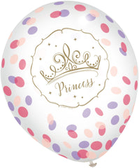 Little Gym - Disney Princess Once Upon A Time Round Transparent Confetti Latex Balloons, Purple/Pink/Gold, 12-in, 6-pk, for Birthday Party