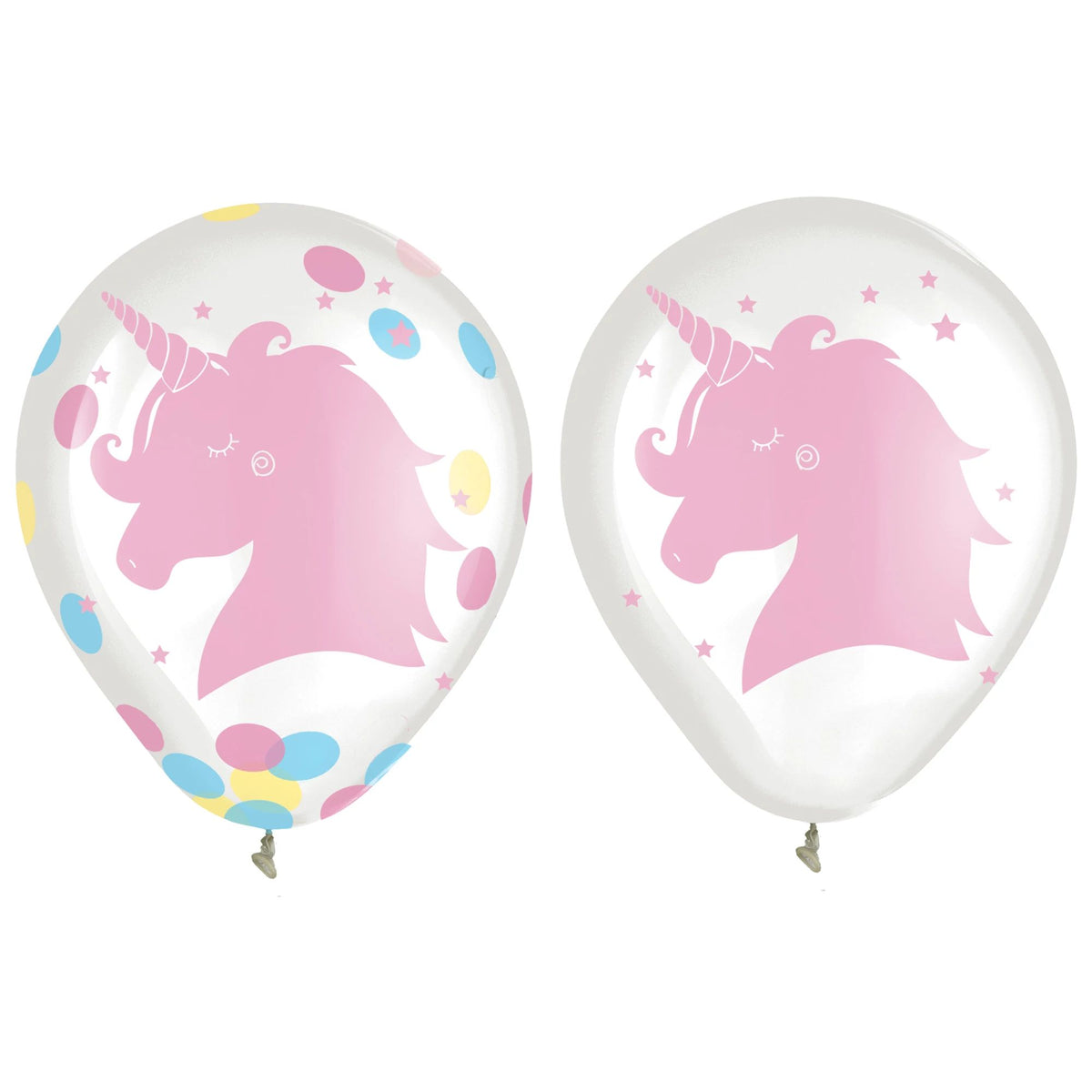Little Gym - Unicorn Round Transparent Confetti Latex Balloons, Pink, 12-in, 6-pk, for Birthday Party