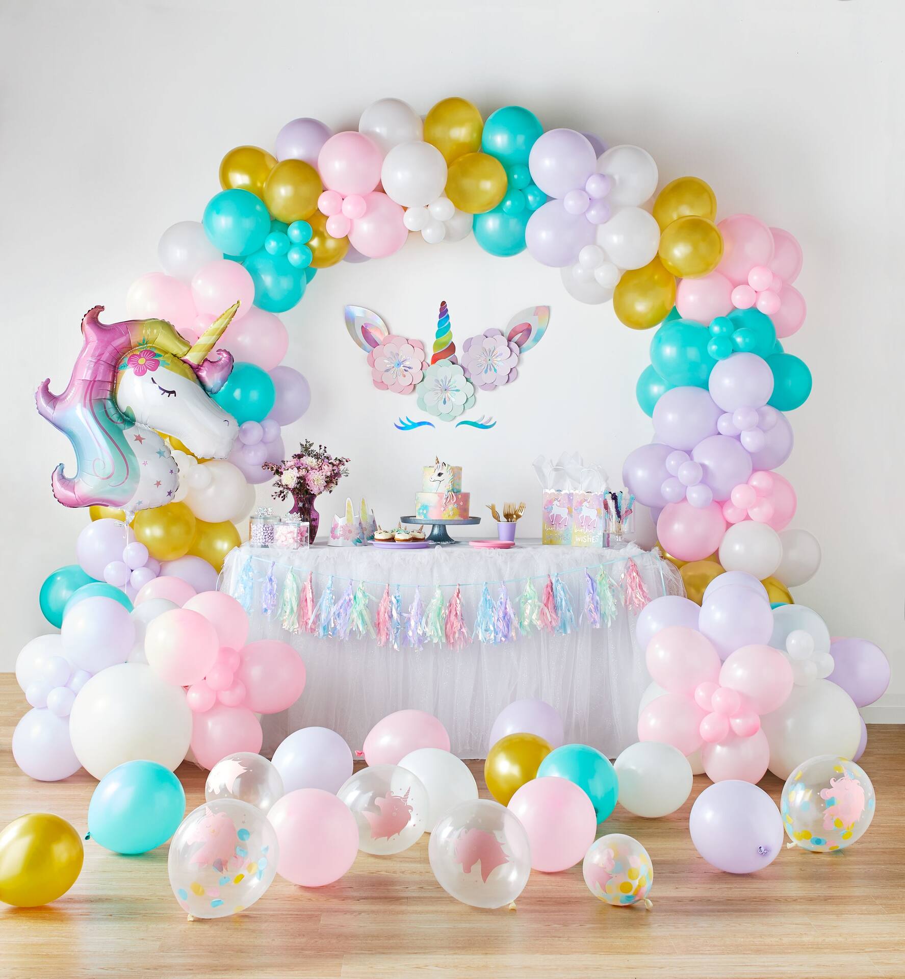 Little Gym - Unicorn Round Transparent Confetti Latex Balloons, Pink, 12-in, 6-pk, for Birthday Party
