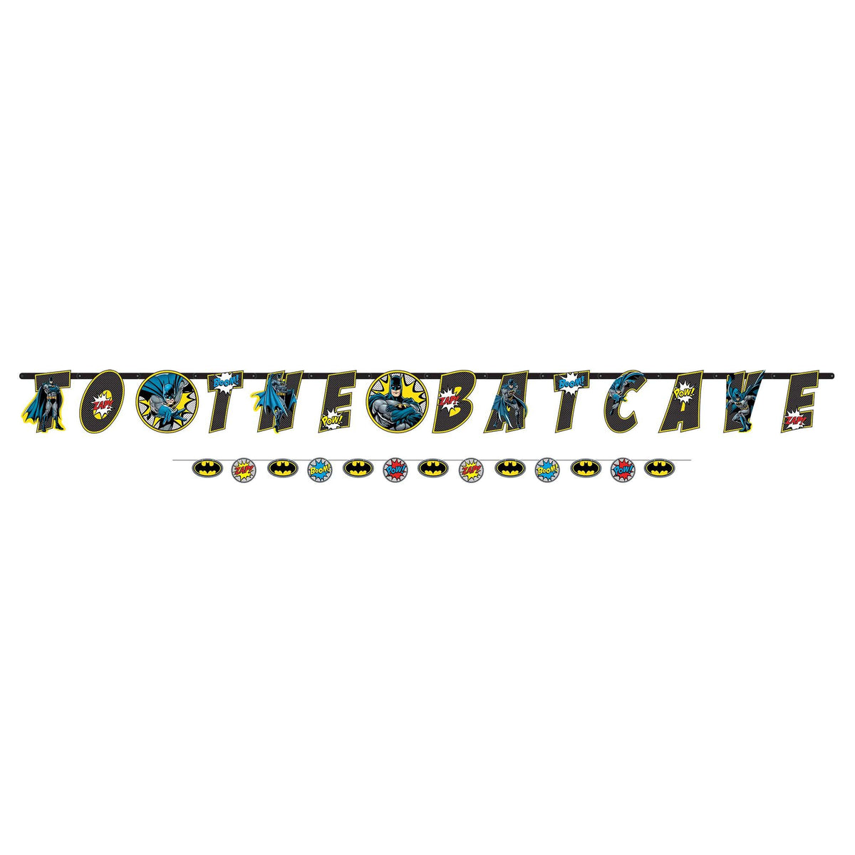 Little Gym - DC Justic League "Happy Birthday"  Batman Hanging Garland Banner Decoration, Black/Blue/Yellow, 10.5-ft,  2-pk, for Birthday Party