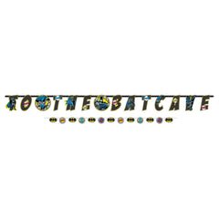 Little Gym - DC Justic League "Happy Birthday"  Batman Hanging Garland Banner Decoration, Black/Blue/Yellow, 10.5-ft,  2-pk, for Birthday Party