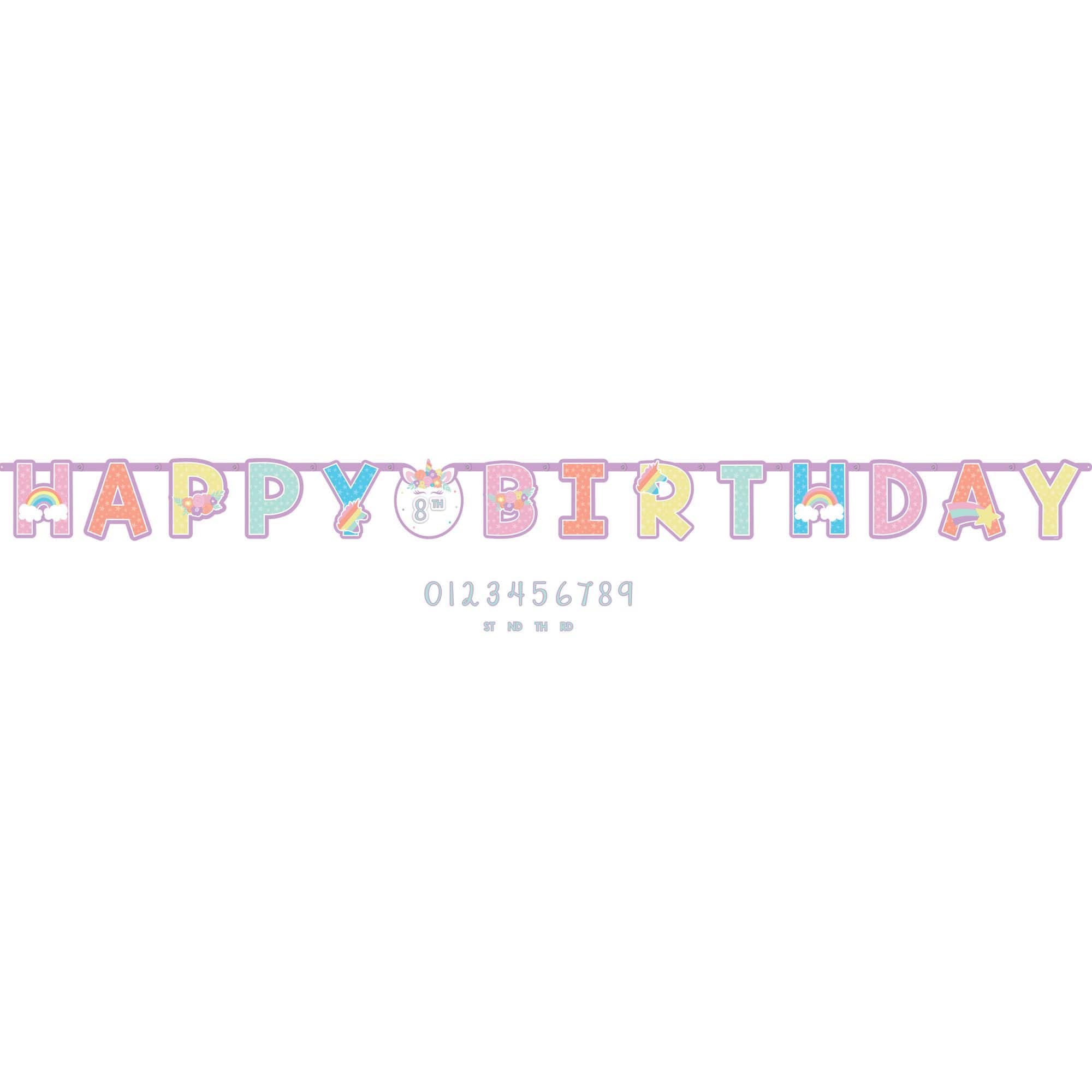 Little Gym - Unicorn "Happy Birthday" DIY Customizable Hanging Garland Banner Decoration, Multi-Coloured, 126-in, for Birthday Party