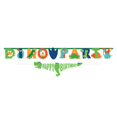 Little Gym - Dino-Mite "Happy Birthday"  Dinosaur Hanging Garland Banner Decoration, Green/Blue/Orange, 12.75-in, 2-pk, for Birthday Party