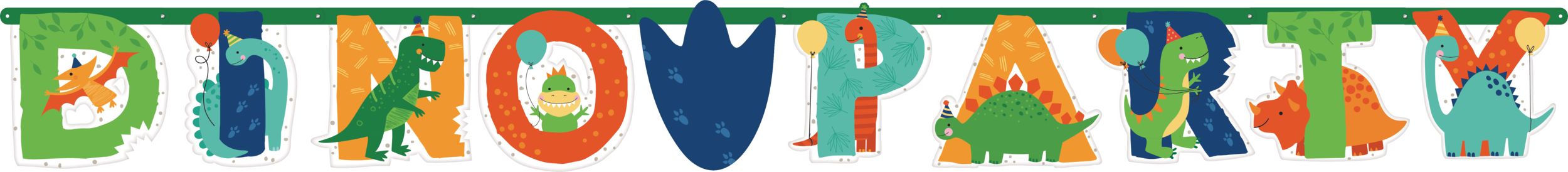 Little Gym - Dino-Mite "Happy Birthday"  Dinosaur Hanging Garland Banner Decoration, Green/Blue/Orange, 12.75-in, 2-pk, for Birthday Party