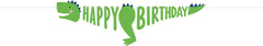 Little Gym - Dino-Mite "Happy Birthday"  Dinosaur Hanging Garland Banner Decoration, Green/Blue/Orange, 12.75-in, 2-pk, for Birthday Party