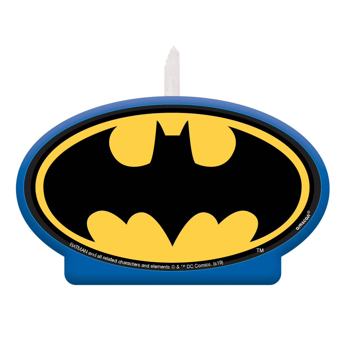 Little Gym - DC Justice League Batman Logo Wax Candle, Blue/Black/Yellow, 4.5-in, for Birthday Party - 1 Ct.