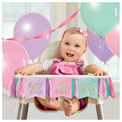 Little Gym - Disney Princess Once Upon A Time "One" High Chair Pennant Hanging Sign Decoration Pink/Blue/Purple, 38-in, for Birthday Party