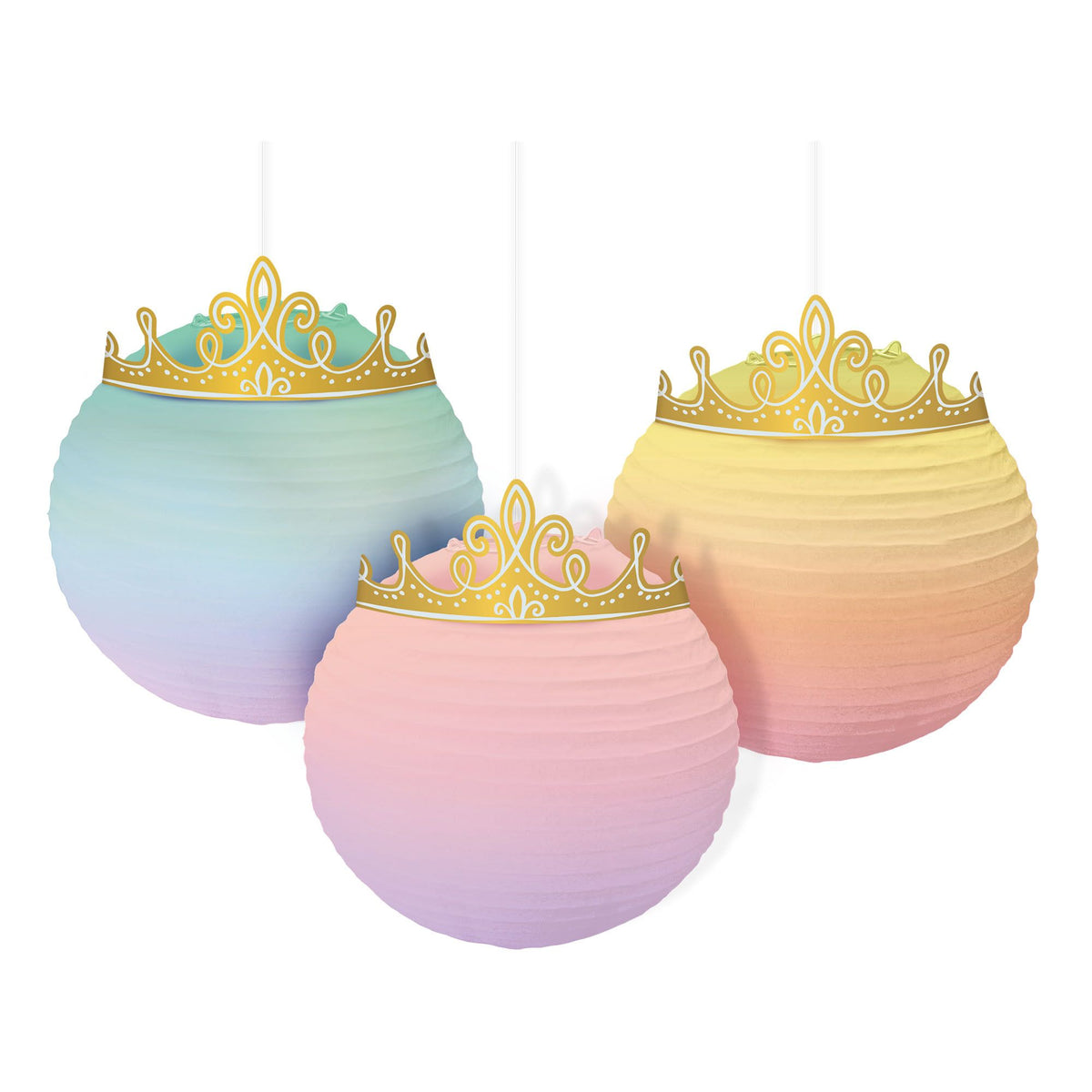 Little Gym - Disney Princess Once Upon A Time Paper Lantern Hanging Decorations, Blue/Pink, 9.5-in, 3-pk, for Birthday Party