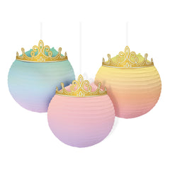Little Gym - Disney Princess Once Upon A Time Paper Lantern Hanging Decorations, Blue/Pink, 9.5-in, 3-pk, for Birthday Party