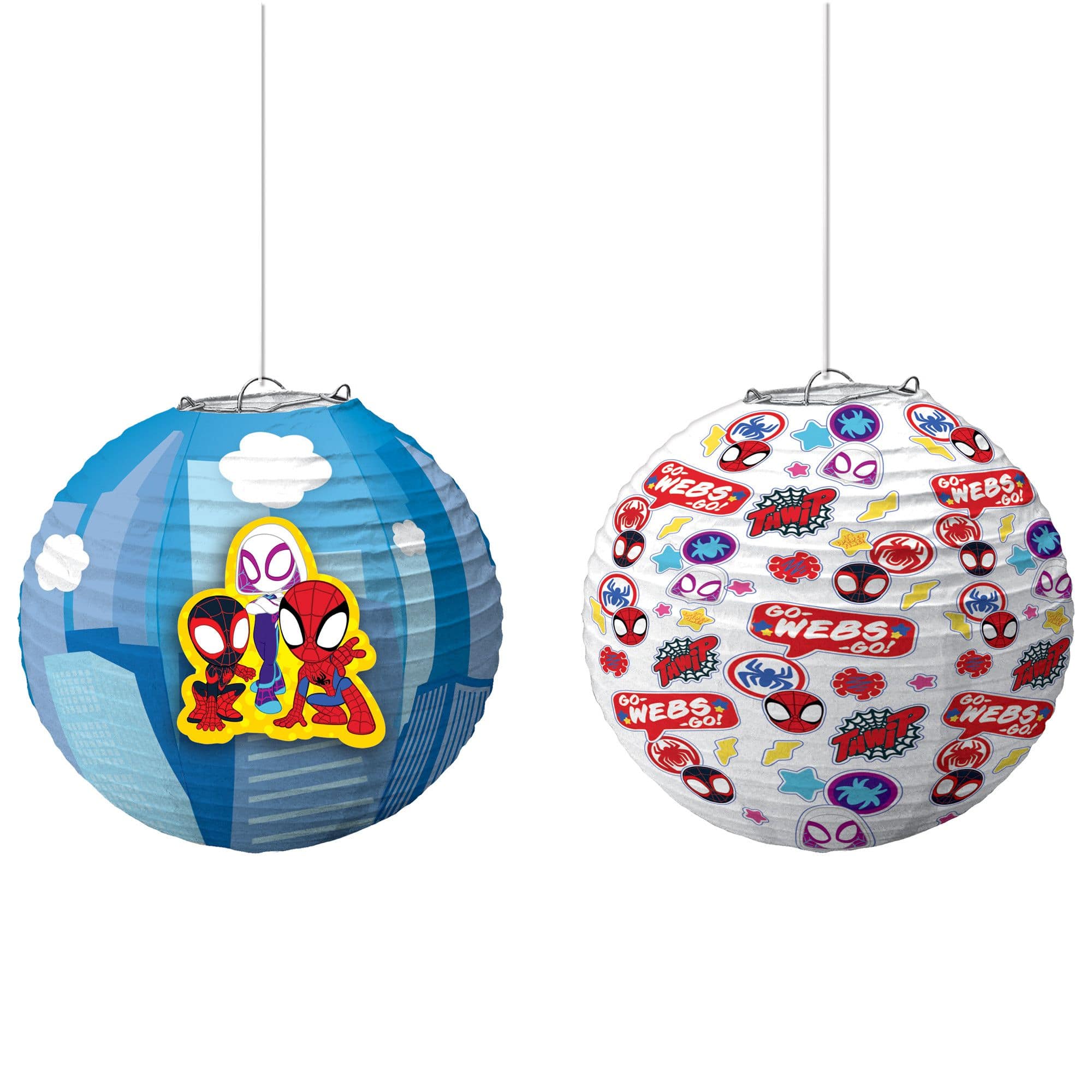 Little Gym - Disney Marvel Spidey & His Amazing Friends Paper Lantern Hanging Decorations, Blue/Red, 9.5-in, 3-pk, for Birthday Party
