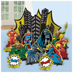 Little Gym - DC Justice League "Pow! Boom!" Superman/Batman/Flash Table Decorating Kit Centerpieces, Multi-Coloured, 13.5-in, 4-pk, for Birthday Party