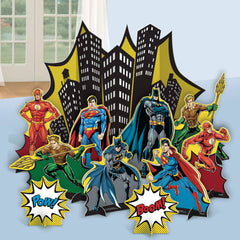 Little Gym - DC Justice League "Pow! Boom!" Superman/Batman/Flash Table Decorating Kit Centerpieces, Multi-Coloured, 13.5-in, 4-pk, for Birthday Party