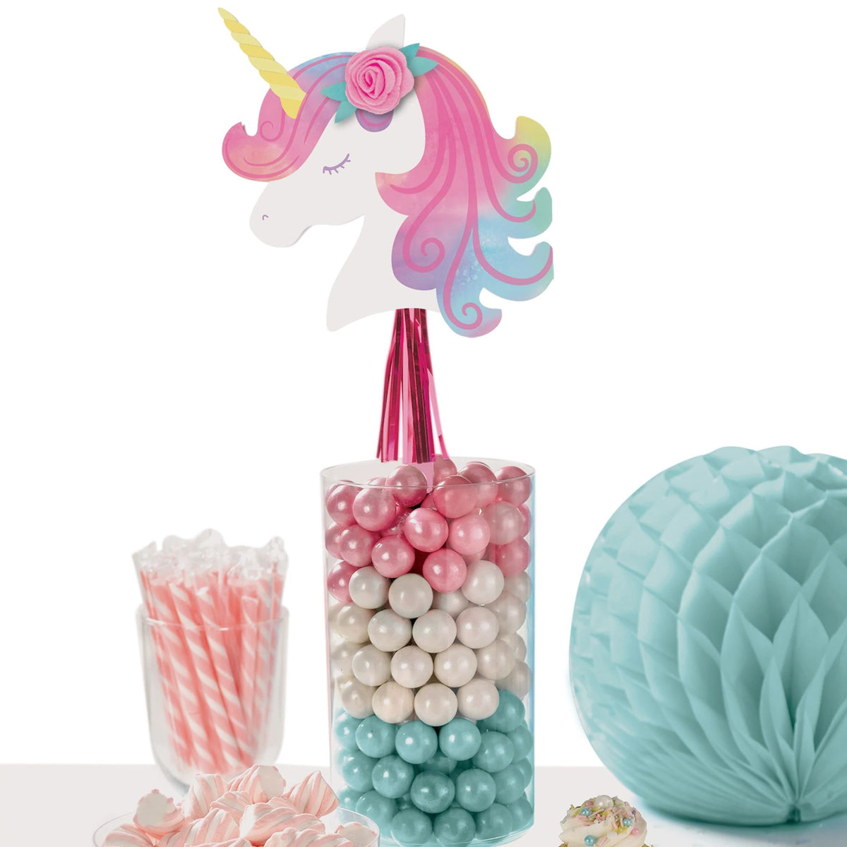 Little Gym - Unicorn Sign Table Centerpiece Stick Decoration, Pink/White, 16.5-in, for Birthday Party