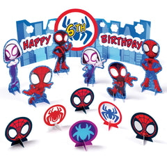 Little Gym - Disney Marvel Spidey & His Amazing Friends "Happy Birthday" DIY Customizable Table Centerpiece Decoration, Red/Blue, 16-in, 14-pk, for Birthday Party