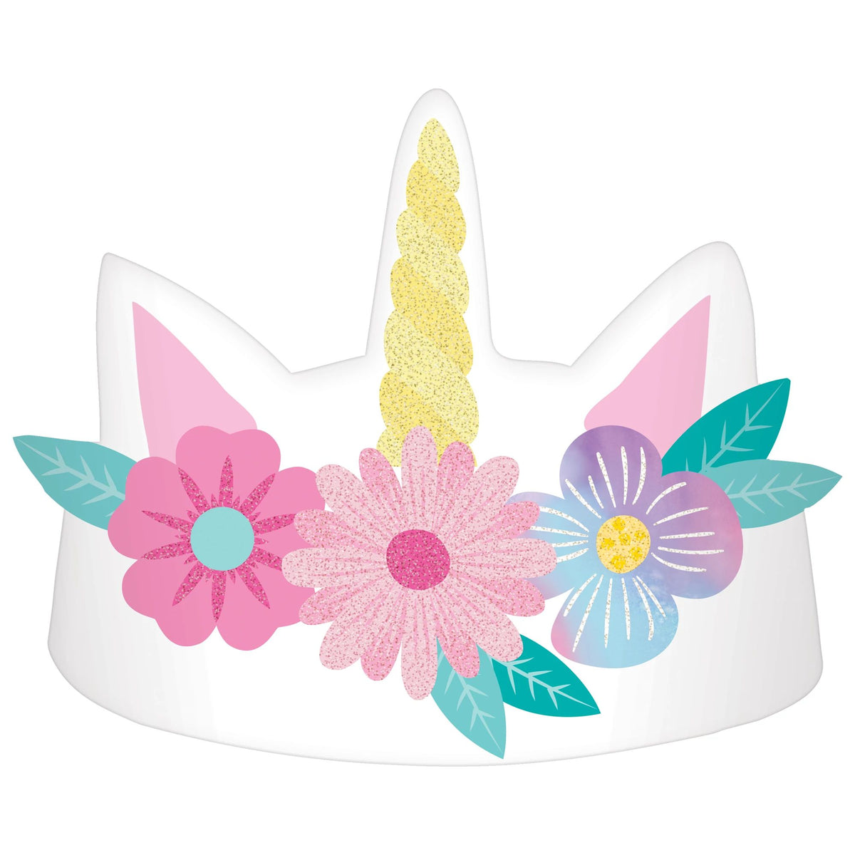 Little Gym - Unicorn Flower Crown with Horn Headband, Multi-Coloured, One Size, 8-pk, Wearable Accessories for Birthdays