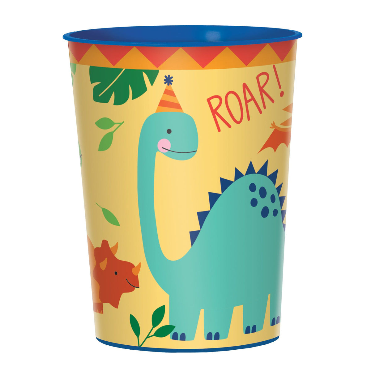 Little Gym - Dino-Mite "Roar" Dinosaur Plastic Reusable Favour Cup, Blue/Orange, 16-oz, for Birthday Party