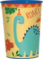 Little Gym - Dino-Mite "Roar" Dinosaur Plastic Reusable Favour Cup, Blue/Orange, 16-oz, for Birthday Party