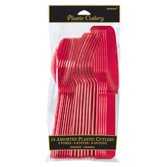 Little Gym - Apple Red Assorted Plastic Cutlery Set - 24 Pieces