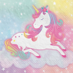 Little Gym - Unicorn Square Paper Disposable Beverage Napkins, Pink/Blue, 5-in, 16-pk, 2-ply, for Birthday Party