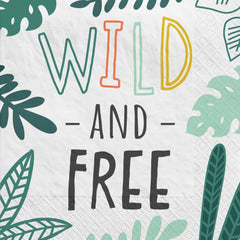 Little Gym - Get Wild "Wild & Free" Square Paper Disposable Beverage Napkins, White/Blue, 5-in, 16-pk, 2-ply, for Birthday Party