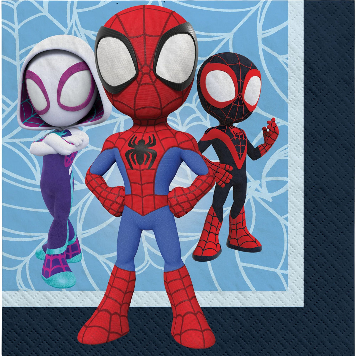 Little Gym - Disney Marvel Spidey Square Paper Disposable Lunch Napkins, Blue/Red, 6.5-in, 16-pk, 2-ply, for Birthday Party