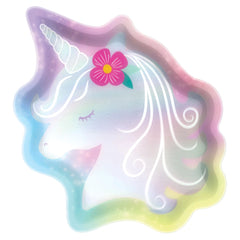 Little Gym - Unicorn Paper Disposable Dessert Plates, Pink/White, 7-in, 8-pk, for Birthday Party