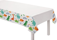 Little Gym - Dino-Mite "Happy Birthday" Rectangle Plastic Reusable Table Cover, Green/Orange/White, 54x96-in, for Birthday Party
