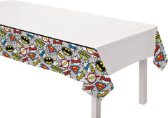 Little Gym - DC Justice League "Boom! Zap! Pow!" Rectangle Plastic Reusable Table Cover, Multi-Coloured, 54x96-in, for Birthday Party