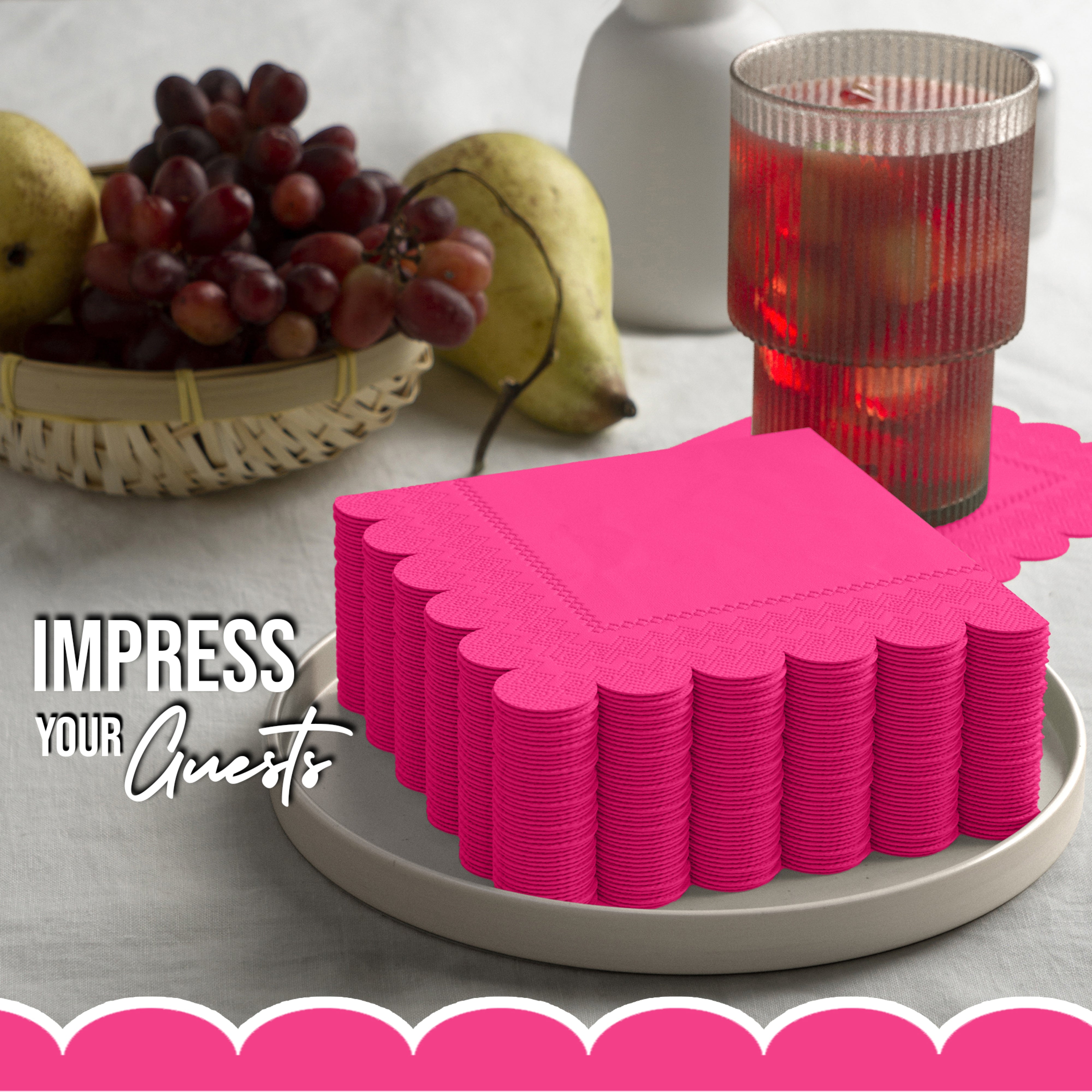 Cerise Scallop Beverage Napkins - 50 Ct.