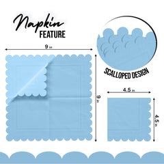 Light Blue Scallop Beverage Napkins - 50 Ct.