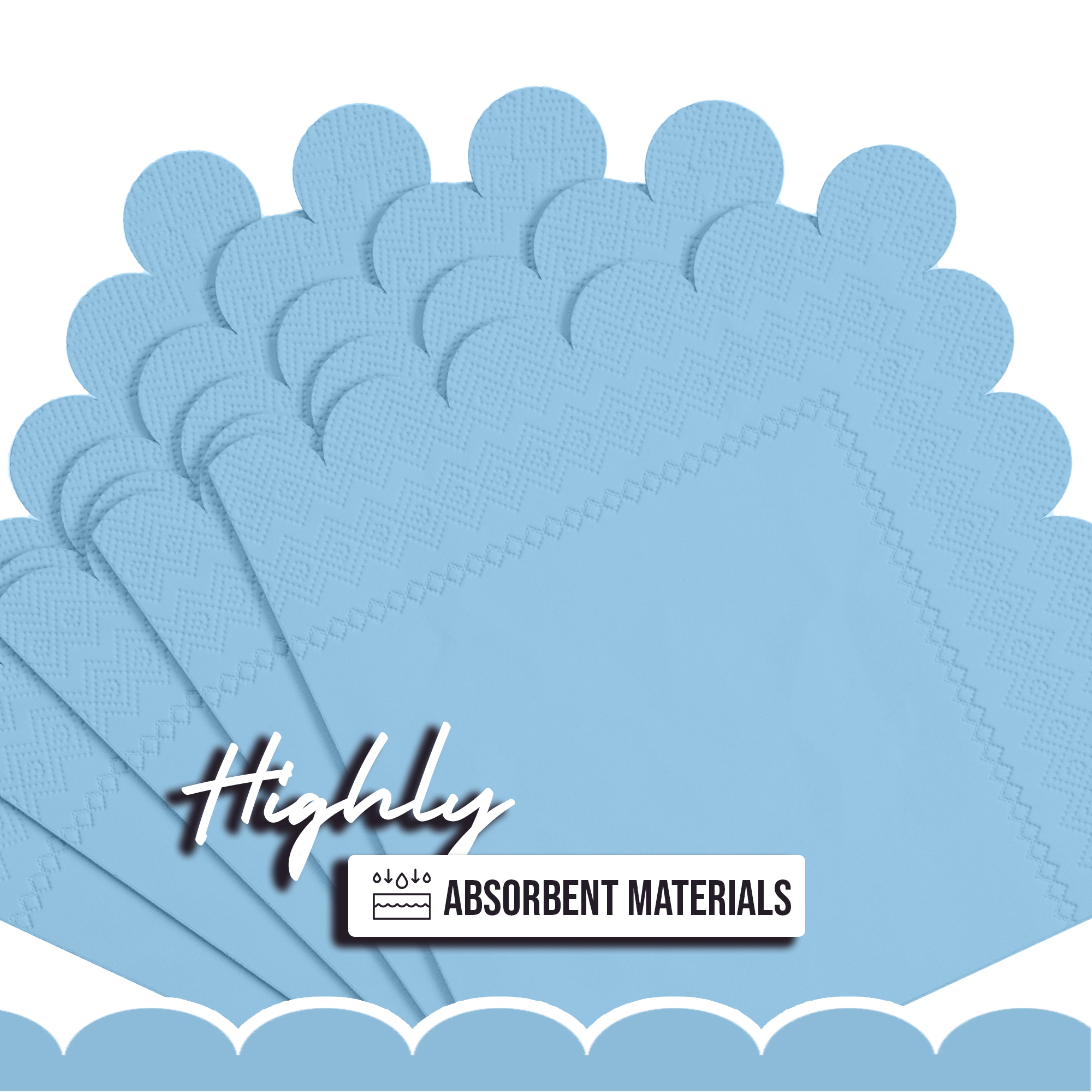 Light Blue Scallop Beverage Napkins - 50 Ct.