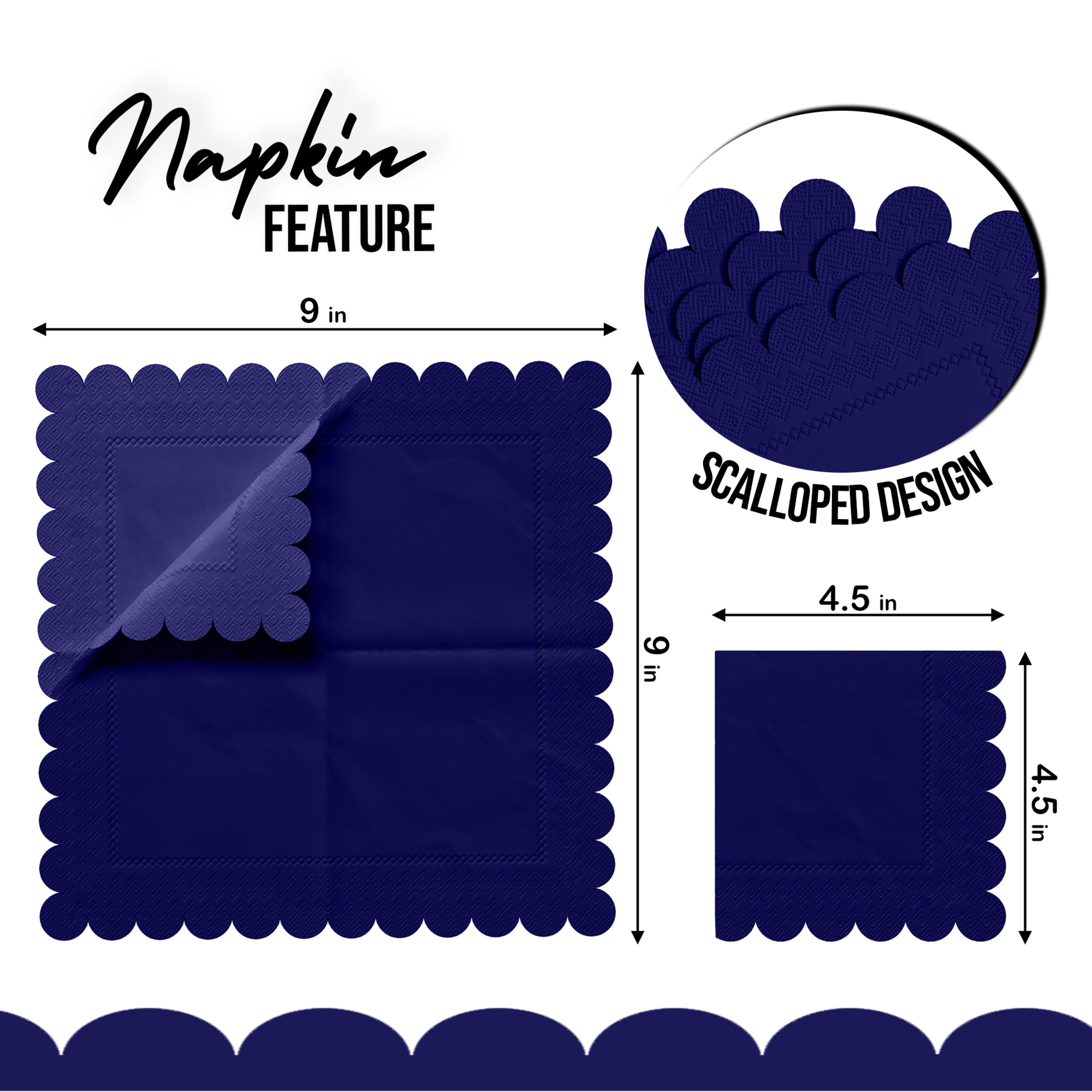 Navy Scallop Beverage Napkins - 50 Ct.