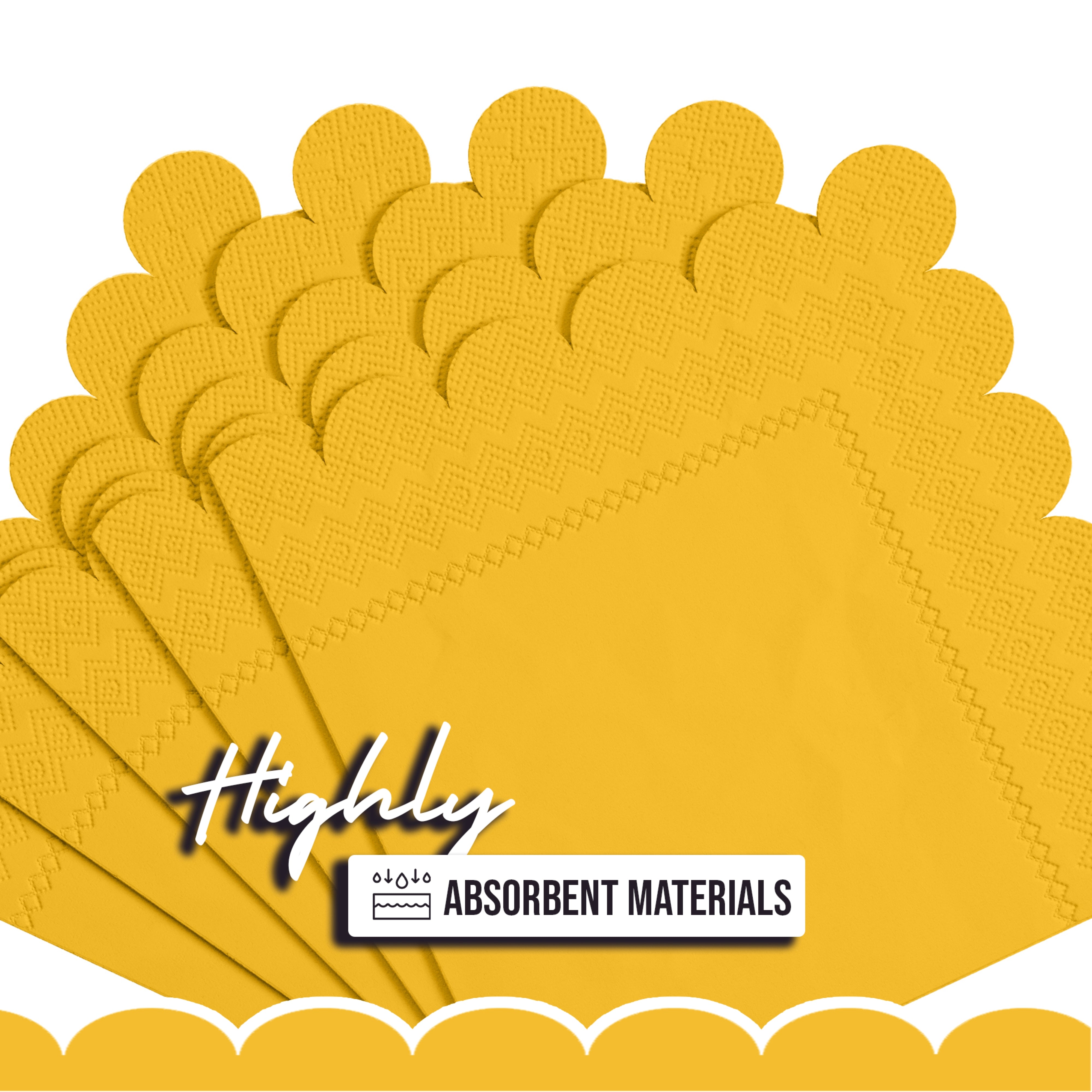 Yellow Scallop Beverage Napkins - 50 Ct.