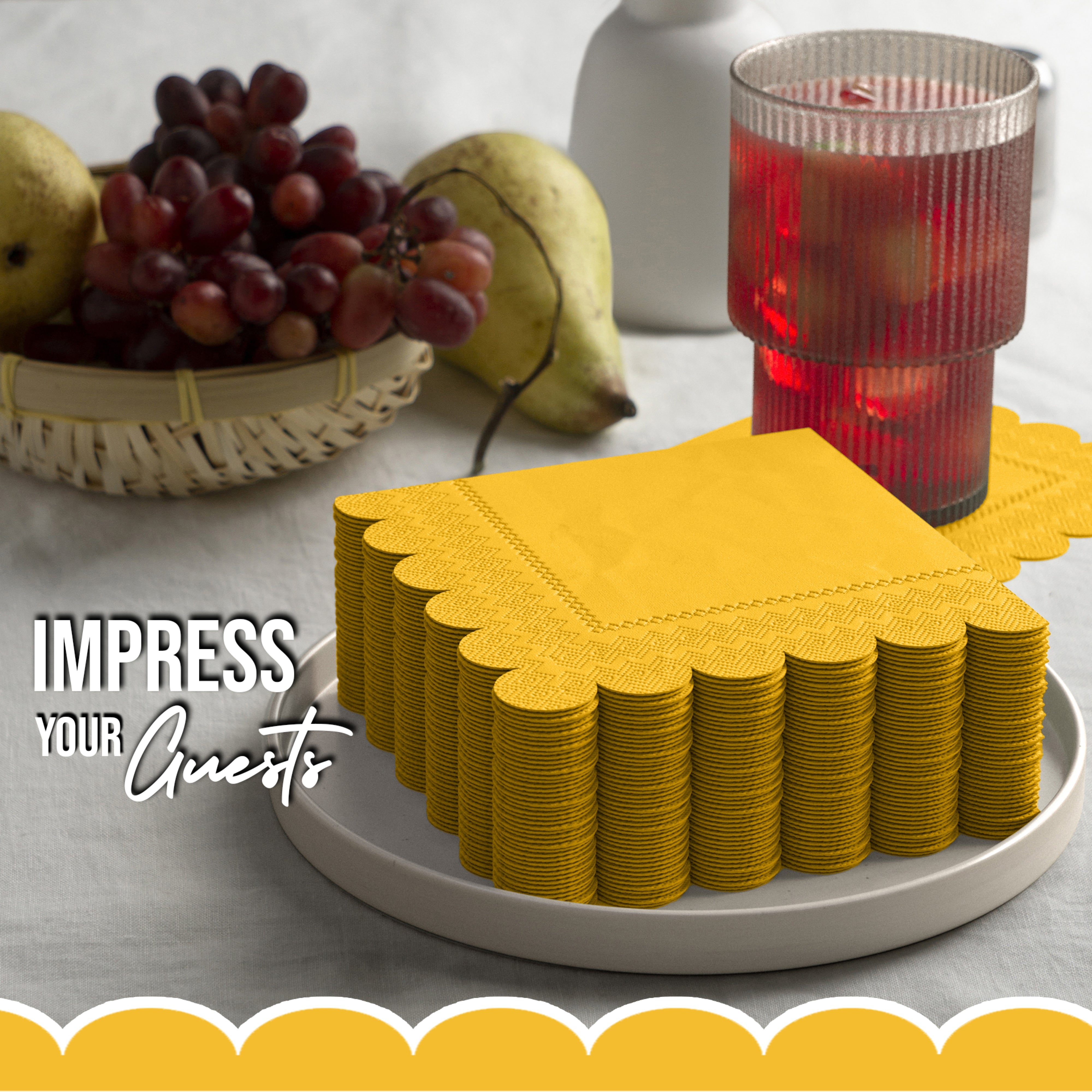Yellow Scallop Beverage Napkins - 50 Ct.