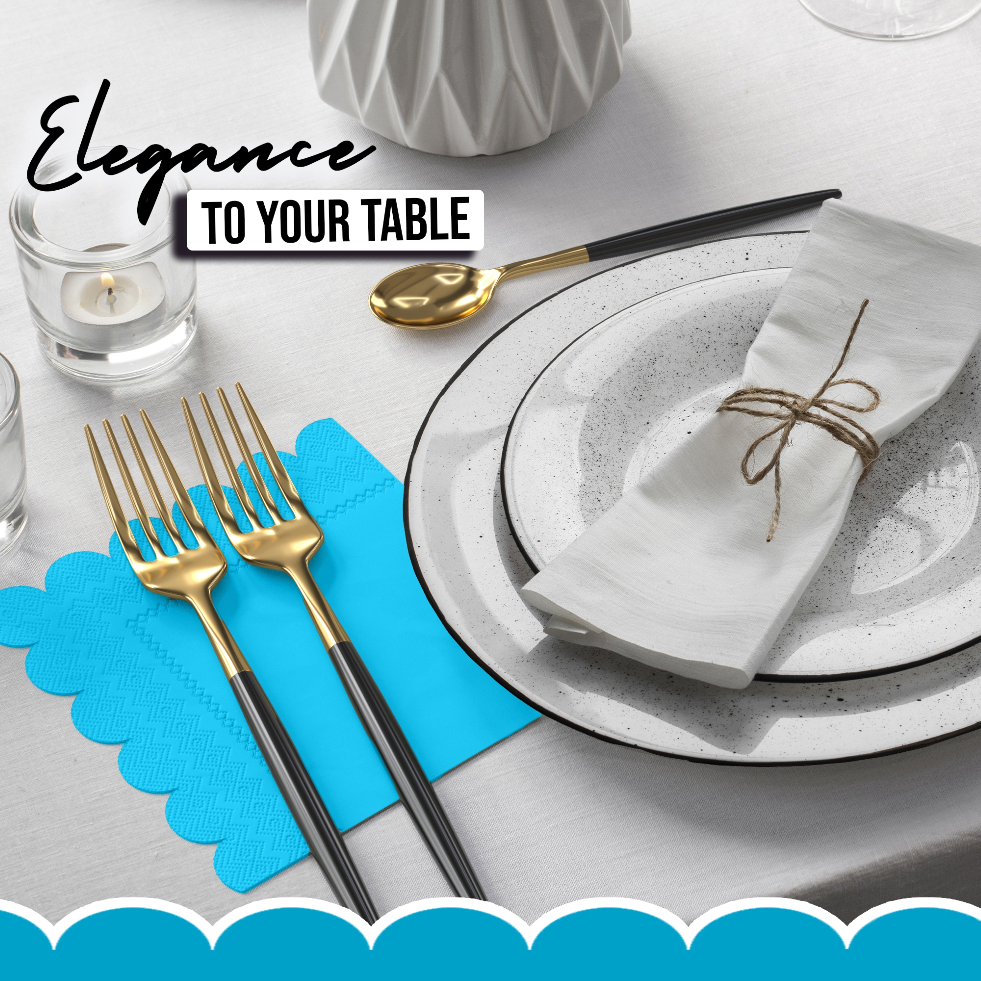Turquoise Scallop Beverage Napkins - 4.75 In. X 4.75 In. | 50 Ct.