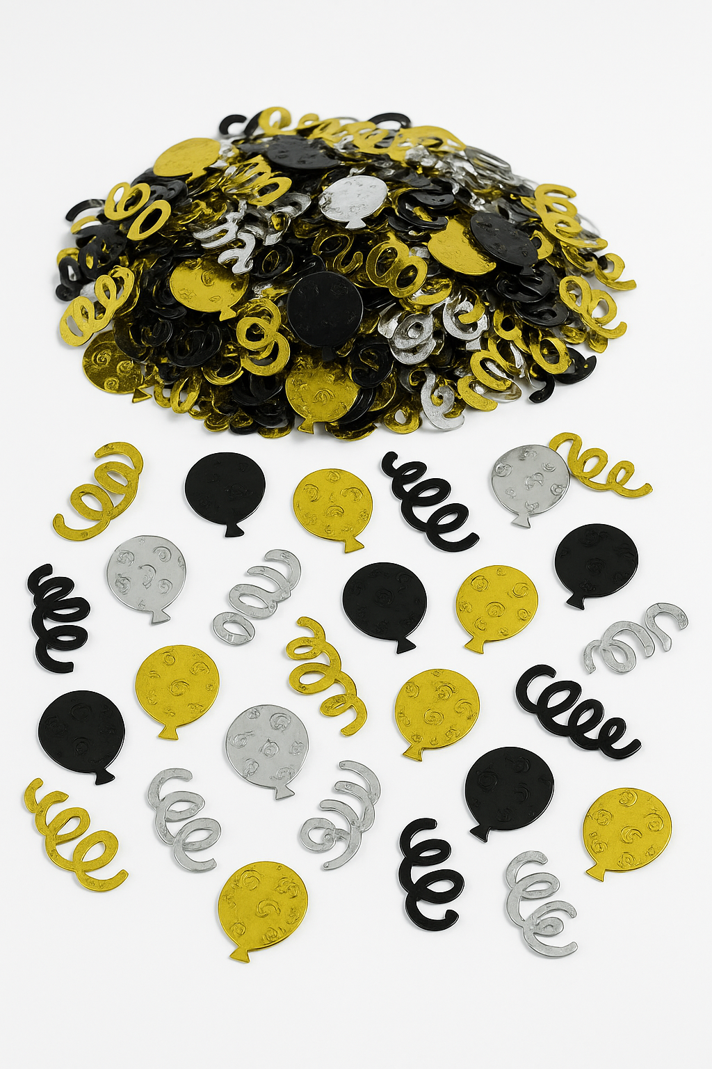 Metallic Balloon & Streamers Confetti Mix - Gold, Silver & Black, 2.5 oz