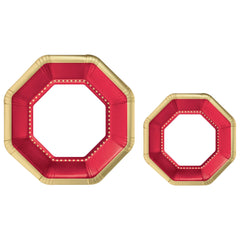 Premium Apple Red 10" Octagonal Paper Plates - Pack of 20