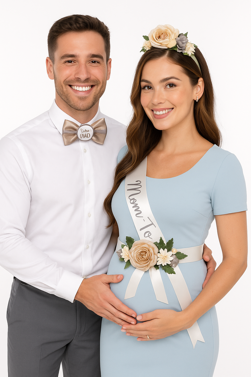 Soft Jungle Baby Shower Wearable Kit - Floral Sash, Headband & Bow Tie Set