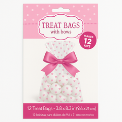 Pink Hearts Baby Shower Treat Bags with Bows - 12 Pack