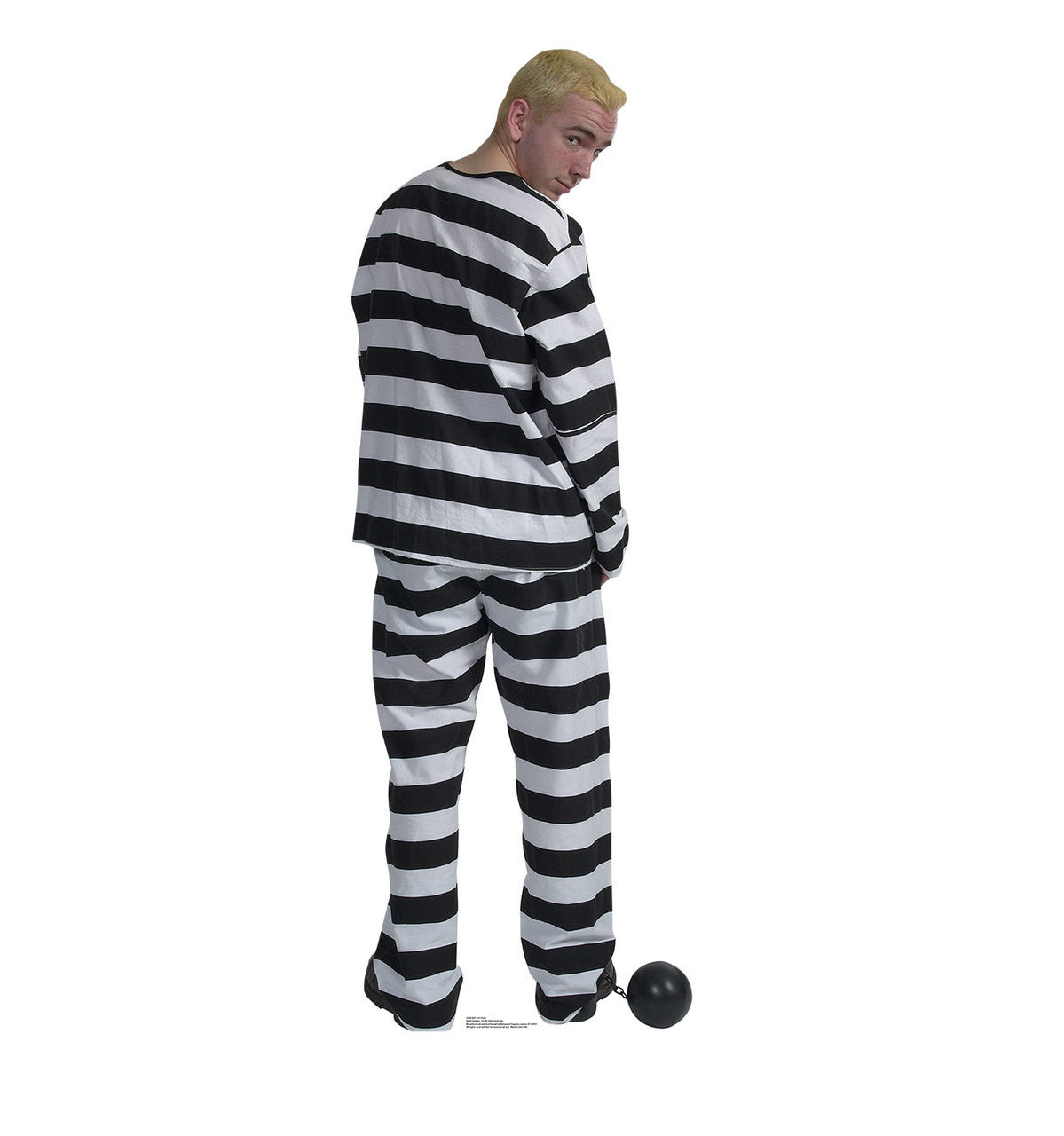 Prisoner in striped suit with Ball and Chain