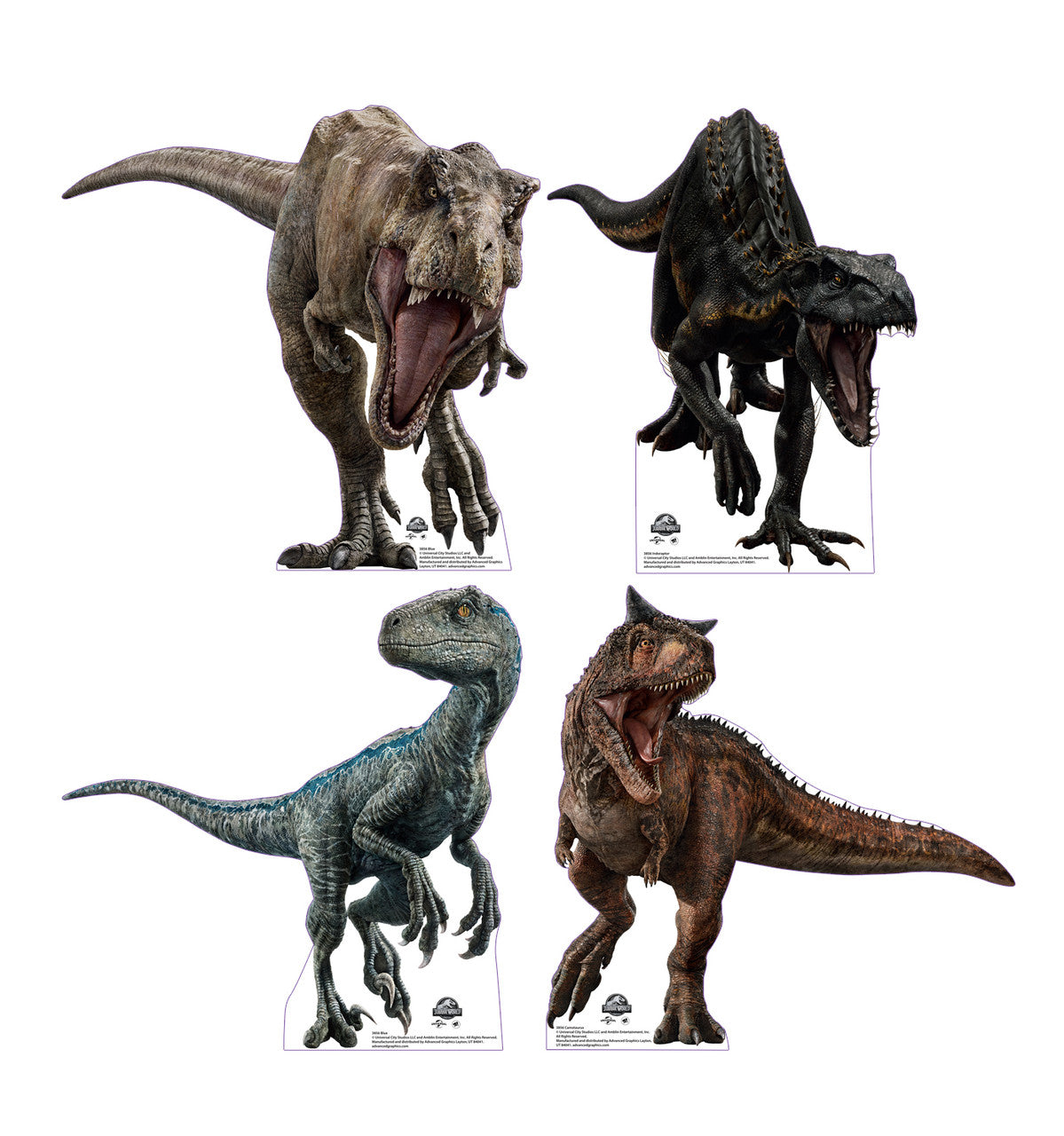 Jurassic World Mini Standees Set of 4 (T-Rex, Indoraptor, Camotaurus & Blue)