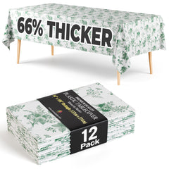 12 Pack Verdure Green Floral 66% Thicker Premium Table Cover | 54 in. x 108 in.