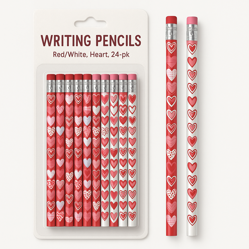 Valentine's Day Heart Pencils - 24 Pack