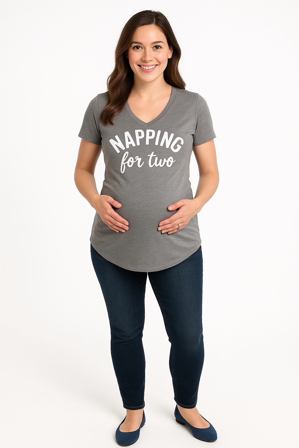 Napping for Two Maternity T-Shirt - Grey, S/M