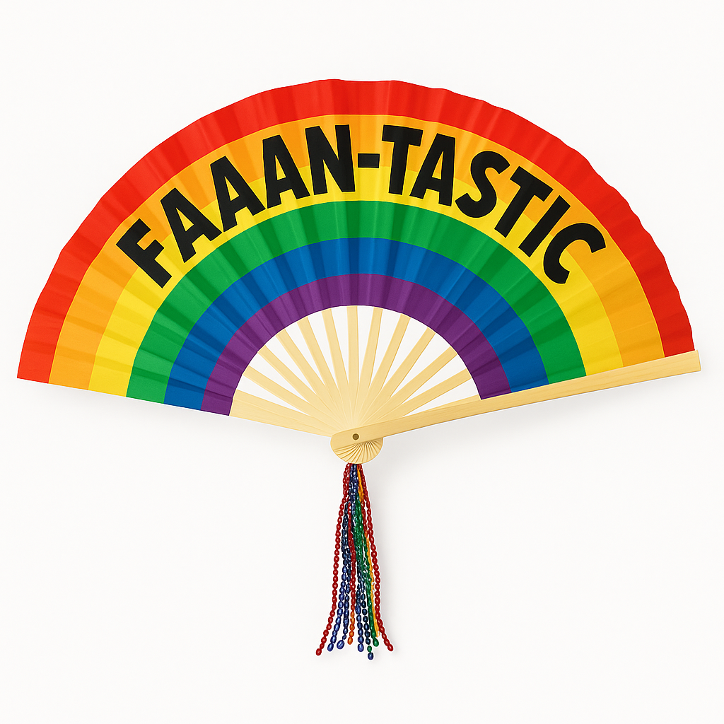 "FAAAN-TASTIC" Pride Rainbow Deluxe Fan with Sequin Tassel