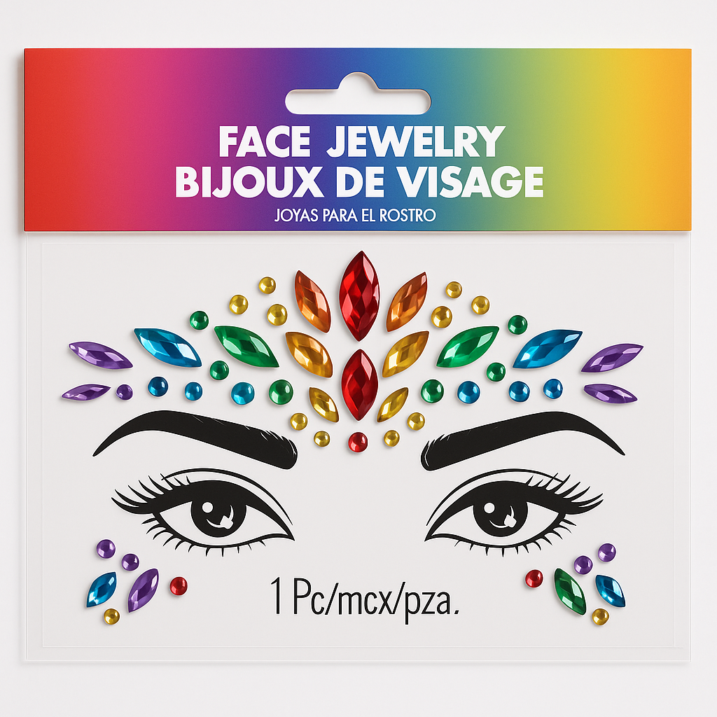 Rainbow Face Jewels - Self-Adhesive Costume Accessories