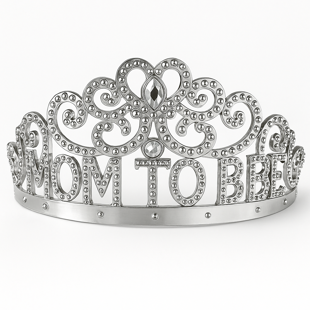 "Mom To Be" Silver Tiara with Sparkling Gems for Baby Shower
