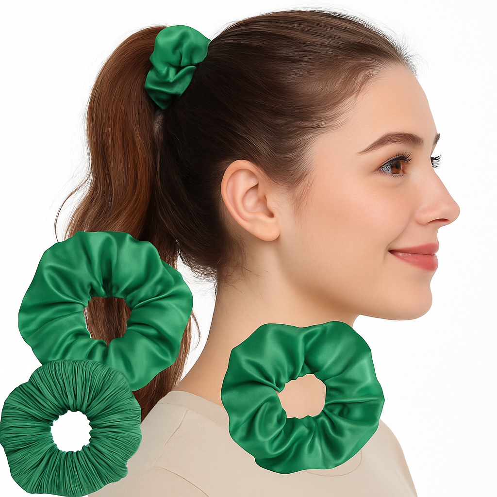 Festive Green Hair Scrunchies - 3 Pack