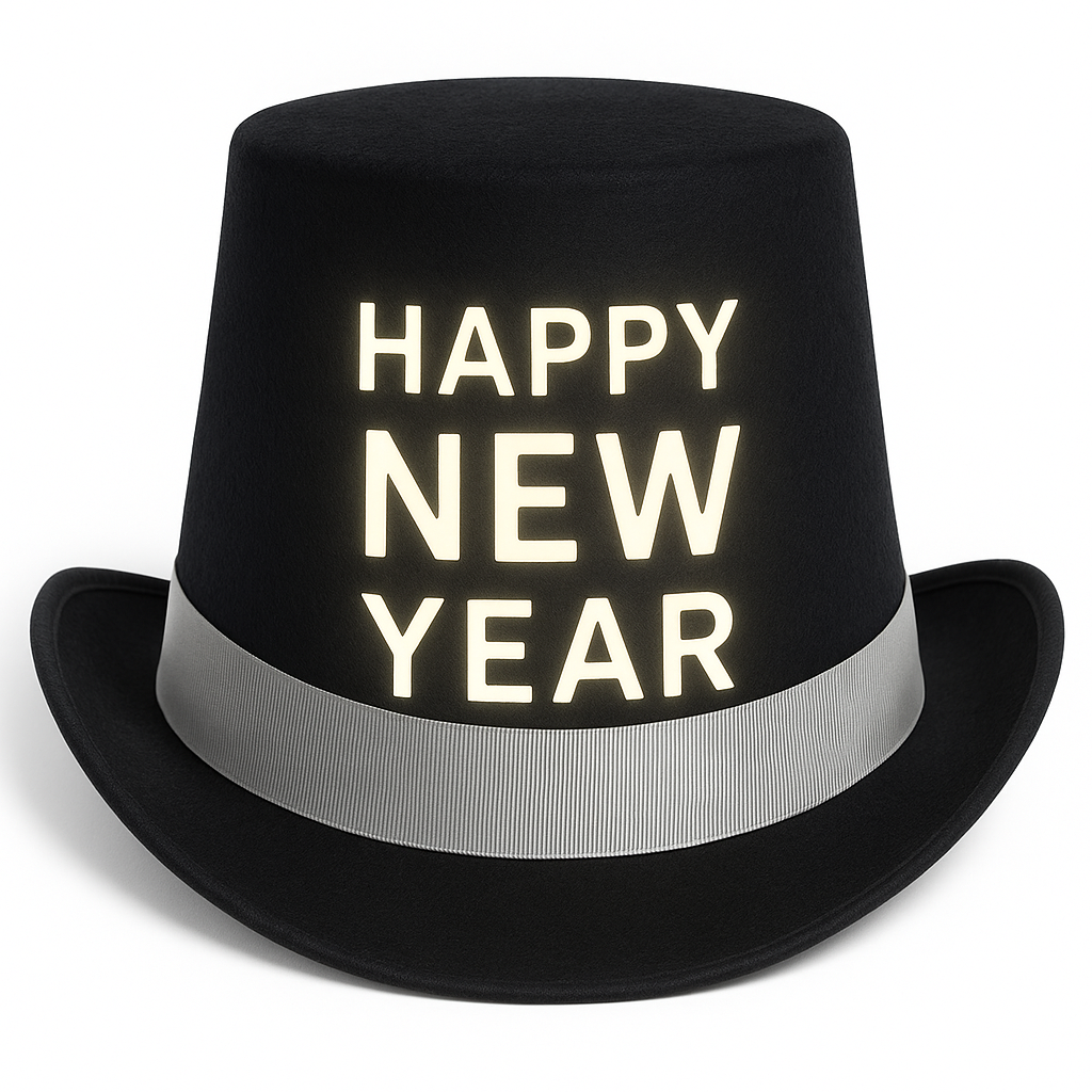 "Happy New Year" LED Light-Up Top Hat